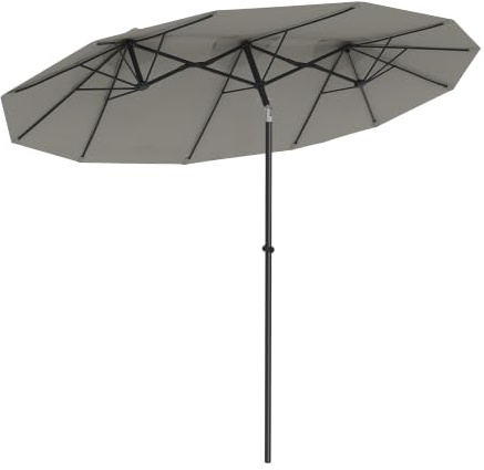 Outsunny Sombrilla Doble 3x1,5m Inclinación 45° Manivela Gris | Sombrilla Terraza Exterior, Manivela Manual, Ventilación, Impermeable, Parasol Jardín Piscina