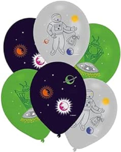 AMSCAN 6 Luftballons SPACE PARTY als Deko für Kindergeburtstag und Mottoparty Ø 27cm Weltraum Astronaut Rakete Silber Blau