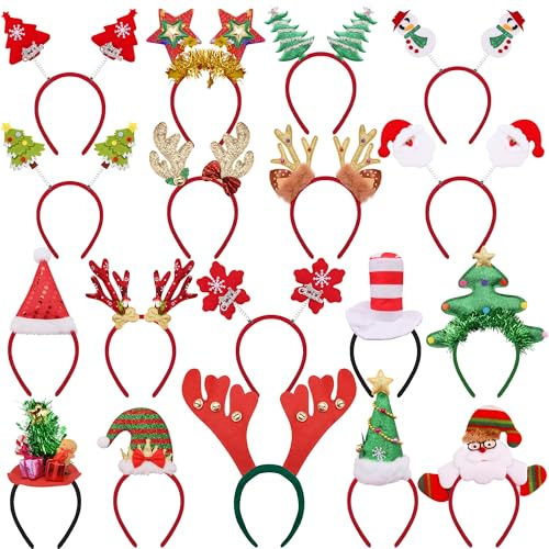 BQTQ 18 Stück Haarreifen Weihnachten Stirnbänder Weihnachts Kopfschmuck Haarreifen Weihnachten Haarband für Weihnachtsfeiern Cosplay