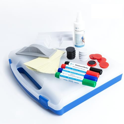 Master of Boards Whiteboard Zubehör-Set - 4 Boardmarker, 15 Magnete, Reinigungsschwamm, Reinigungsspray - Grundausstattung für Magnettafel im praktischen Koffer