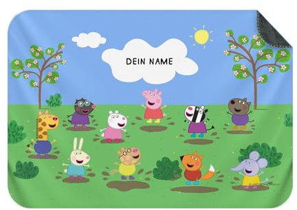 PICANOVA Manta de Barro Peppa Pig con Nombre 150 x 100 cm Manta de Peluche Personalizada para niños Manta Polar 510 g/m² - Manta Suave y Mimosa