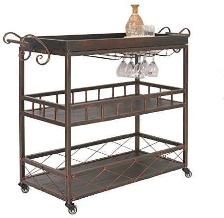 Friseurwagen, einfach aufzustellen, industrieller Vintage-Stil, Küchen-Servierwagen mit Weinregal, Aufbewahrungswagen, Tisch, Küche, Weinaufbewahrungswagen, Universalrollen (Bronze)