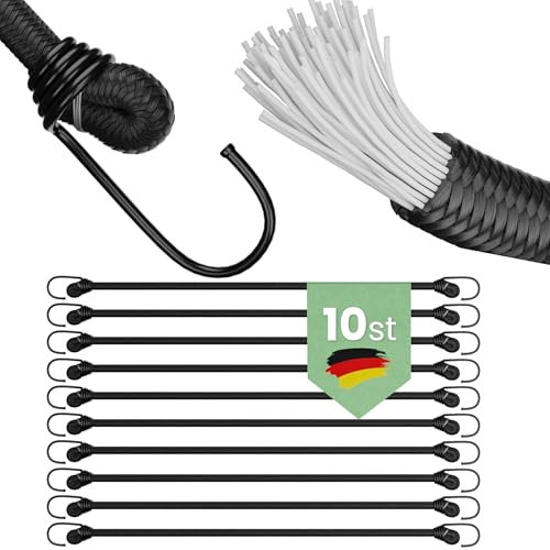 Jagano® Spanngummis mit Haken 10er Set – 45 cm Gummispanner/Expander Seil – Gepäckspanner für Fahrrad, Plane, Anhänger, Umzug, Camping & Outdoor – Schwarz, stabil & wetterfest