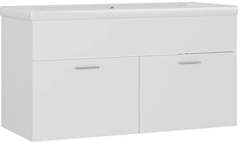 Gecheer Badrumsmöbler, hängande, med handfat, inbyggt, i flera lager, vit, 90 cm, modernt hängande badrumsskåp, med handfat, vit