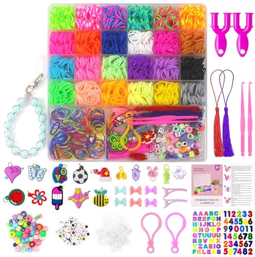 Uoliloom 2900+ Loom Bands Kit with Clips Charms Beads, DIY Friendship Bracelet Kit in 25 Grids Storage Box, Loom Bands Kits for Girls and Boys