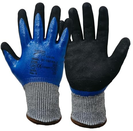 TOKHA SAFETY Waterproof Fully Latex Coated Cut Protection Level 5 Work Gloves for Men, Construction, Gardening, Cold Weather, Winter, Touchscreen, Super Grip, Car Washing, Freezer Gloves (XL, Blue)