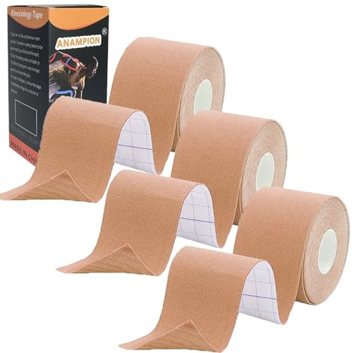 ANAMPION Nastro Kinesiologico 3Rotoli 5cmX5M Tape Kinesiologico Muscolare Cerotto Tape Sportivo Impermeabile Ed Elastico,Traspiranti,Per Il Ginocchi (Colore della pelle, Non tagliato 3 rotoli)