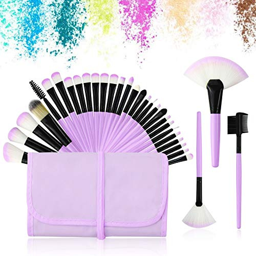 Brush set make up,Makeup brushes 32pcs, Pink Make up brush set Professional with Soft Bristles Kabuki Foundation Powder Eyeshadow Eyeliner Blush(Color:Purple)
