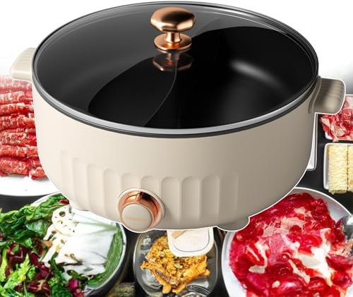 forplubossmmp 6L Electric Multi-Cookers, Electric Hot Pot with Divider, Split Electric Hot Pots with 3 Speeds Adjustable (600W/900W/1350W), Cookers & Frying Pans & Stockpots for 2-8 people,white