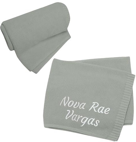 Babydecke mit Gestickter Namen Babydecke Personalisiert Baby Decke Neugeborenen Baumwolle Strickdecke Personalisierte Geschenke Baby, 80x100cm (L)