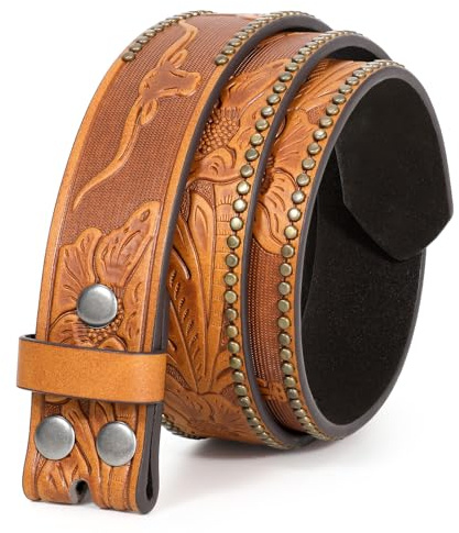 JasGood Western Gürtel für Herren Damen Ledergürtel ohne Schnalle Gürtelriemen Wechselgürtel Floral Graviert Geprägter Cowboy Gürtel für Jeans Hosen 38mm Breit