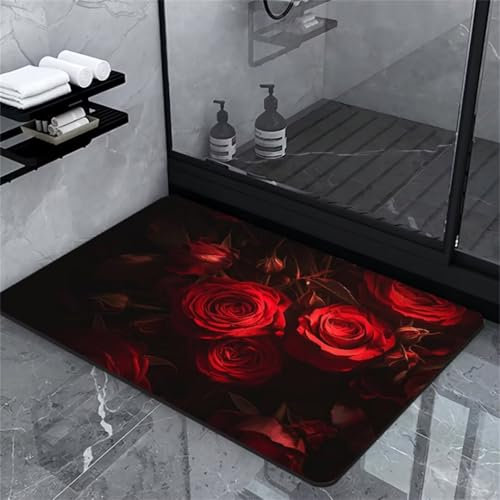 Badezimmerteppich, Badematte Rutschfest Badematte Stein, Badteppich Badvorleger Rutschfest Waschbar, Badematten Bad Teppich Badezimmer Teppiche, Bathroom Bath Mat, Badematte Rose Teppich 70x120cm