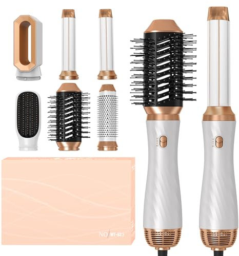 OKWRAP Airbrush 6 in 1 Hairstyler Air Styler Set Magic Styler Hair Styler Hair Dryer Brush with Curl, Straighten, Volumise, Smooth and Hairdryer Brushes for Styling, Hot Hair Styler for All Hair Type