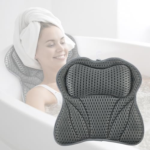 Badewannenkissen, Badekissen für Badewanne mit 4D Mesh, Nacken & Nackenkissen Badewanne, mit 6 Saugnäpfen, Stützt Kopf, Nacken, Rücken