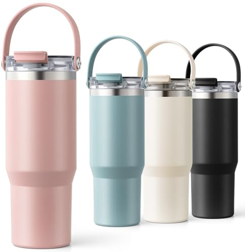 Homealexa 900ml Thermobecher to Go, Isolierbecher aus 304 Edelstahl, Doppelwandig Vakuumisoliert, Trinkbecher mit Deckel und Strohhalm, Perfekt für Kaffee, Tee und Kaltgetränke unterwegs