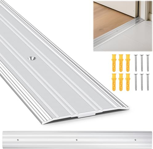 Aluminum Door Threshold - 36 L x 3 W 2PCS Exterior Floor Transition Strip with Pre Drilled Holes and Expansion Screws, Non-slip Fluted Saddle Threshold Flat Profile Threshold, Prevent Dust & Airflow