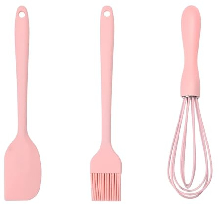 Pink Baking Utensil Set 3 Piece Heat Resistant Non Stick Kitchen Tools for Mixing, Whipping, Cake Decorating & Cooking Accessories