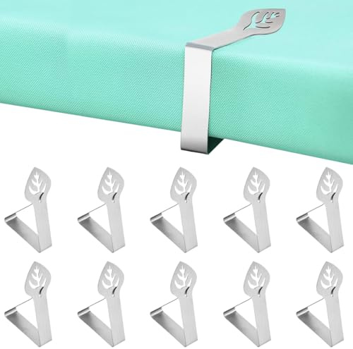 10 Pinces Nappe Clips Anti-Glissant Lot de pour Nappe décoratives en Acier Inoxydable épais - pour Pique-Nique, Barbecue, Mariage, fête (Feuilles)