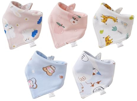 poraceous 5 stycken Baby Haklapp, 100 % Bomull Justerbar Baby Haklapp, Tvättbar Baby Absorberande Mjuk Droolduk för 0 till 3 År Burp Unisex Haklappar