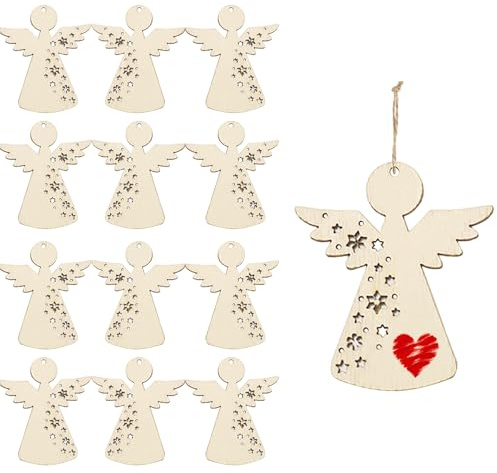 DAHI 40pcs Schutzengel Holzanhänger Christbaumschmuck Anhänger Weihnachtsdeko Holzanhänger mit Schnur DIY Weihnachtsbaum Hängende Ornamente Arbeit Handgemachte für Weihnachten Deko (Schutzengel-A)
