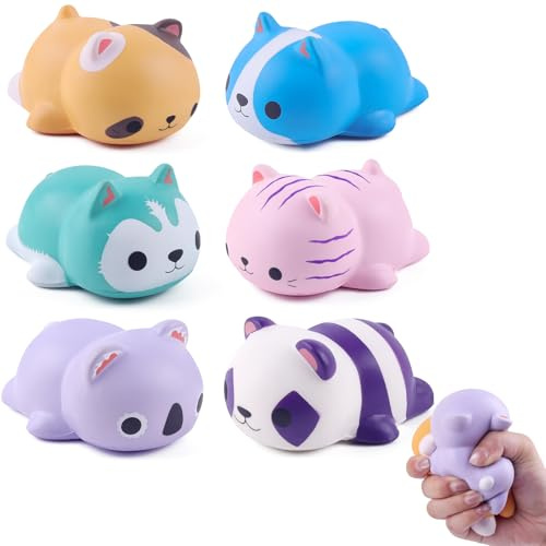 Anboor Squishies - Set di 6 giocattoli Squishies, in schiuma, per gatti, cani, koala, panda con rimbalzo lento, per bambini e adulti