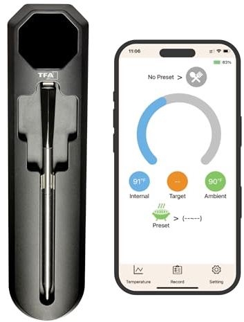 TFA Dostmann SMART BBQ2 Thermomètre à viande cuisine sans fil 100 m, 14.1517, thermomètre pour barbecue, à rôti, avec App, fumoir, four, friteuse à air chaud, lavable au lave-vaisselle, noir