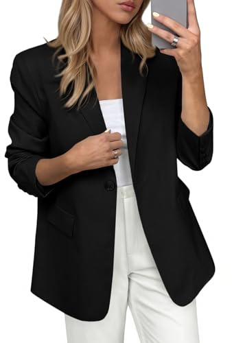 PRETTYGARDEN Blazers for Women Business Casual Outfits 2026 Spring Open Front Long Sleeve Suit Jackets Office Work Blazer(Black,Small)
