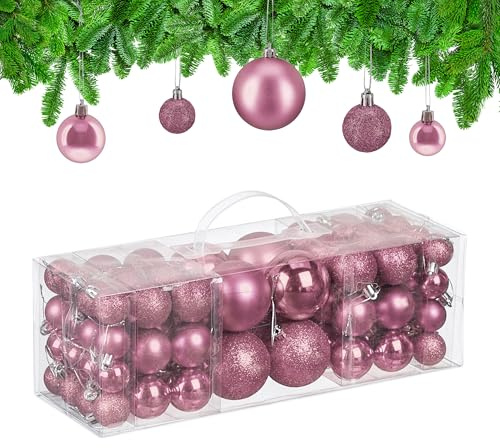 Relaxdays Boule de Noël, lot Pratique de 76, en Plastique, pour décorer Votre Sapin comme il se Doit, Rose