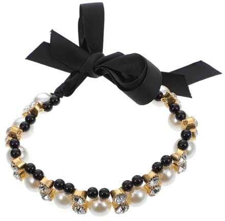 DOITOOL Schwarzes Hundehalsband mit Ripsband und Nachahmungs Rhinestones Leichtes Modisches Haustier Halsband zur Dekoration bei Partys und Wettbewerben