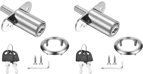 PATIKIL Drawer Desk Push Plunger Lock, 2Pcs 1-1/4 Cylinder Diameter 2-1/16 Cylinder Length Zinc Alloy Sliding Cabinet Locks with Cross Screwdriver Keyed Alike for Wardrobe Drawers