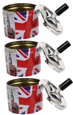 Levemolo Cenicero de Metal Inoxidable y Decoración Elegante Fácil de Limpiar Tapa Giratoria y Apagado Automático, Juego de 3 Piezas para Uso en Diversas Ocasiones
