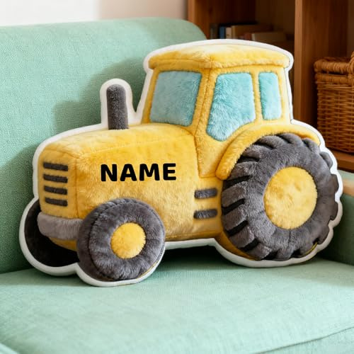 JLSKCN Personnalisé Coussin avec Nom, Construction Équipement, Camion, Dinosaures, Trains, Tracteur, Pianos, Guitares d'oreiller Canapé Décor Cadeaux de Noël pour Garçon Enfants