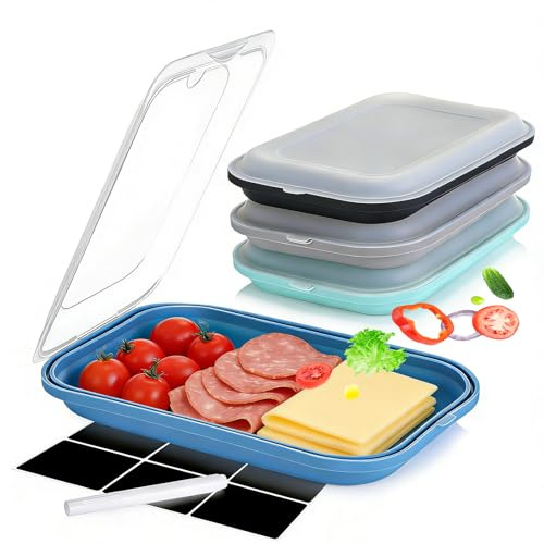 Staranry 4er Set Aufschnittboxen für Kühlschrank, stapelbare Frischhaltedosen mit Deckel zur Aufbewahrung von Wurst, Käse, für Gefrierschrank, Mikrowelle, inkl. Tafel-Etiketten