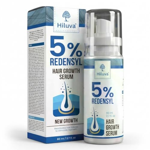 Hiluva 5% Redensyl Haarwuchs Serum 80ml – Hochdosiertes Haarwuchsmittel gegen Haarausfall – Kopfhaut Serum für schnelleres Haarwachstum & mehr Volumen – Mit Ginseng & Sägepalme für Damen & Herren
