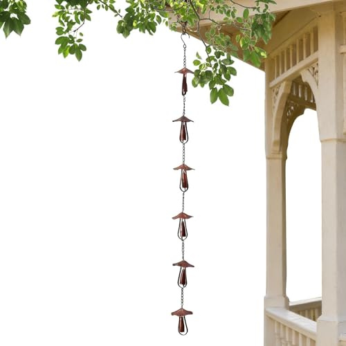 Generisch Catene antipioggia per grondaie con design a funghi | Metallo, versione pesante come ricambio per tubo di scarico, Catene antipioggia | per casa, giardino, terrazza, cortile, esterno come