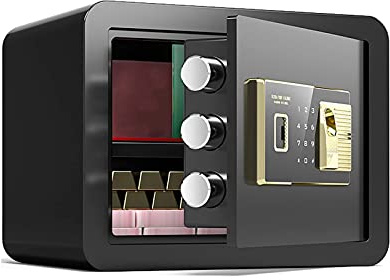 Safes Kleiner Heimtresor, Feuer- und diebstahlsichere Sicherheitsaufbewahrungsbox aus Stahl, geheime Geldkassette mit Fingerabdruck-Passwortschloss, Wandmontage, brauner versteckter Safe, Schwarz-A