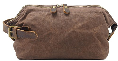 Neuleben Kulturtasche Wasserdicht Vintage Canvas Leder Damen Herren Kosmetiktasche Kulturbeutel für Reise Urlaub
