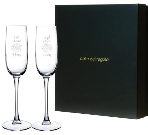 CALLE DEL REGALO Copas de Cava de cristal Personalizadas para Parejas, con el grabado láser