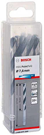 Bosch Accessories 2608577244 HSS PointTeQ (7,6 x 75 x 117 mm) - Set da 10 Pezzi di Punte Elicoidali per Trapano per Metallo, Acciaio, Fusione o Plastica, Grigio (Argento), Ø 7.6 mm