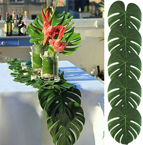 CNFQ Chemin de Table 12 Feuilles Artificielles de Monstera Table Décorations Mariage Palmier Tropical