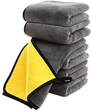 SOFTBATFY Paño de Limpieza de Microfibra Ultra Suave, Grande, Grueso y de Secado rápido para Coche, 800 g/m², para pulir y encerar, Paquete de 6 Unidades de 16 x 16 Pulgadas (6 Unidades, 16 x 16