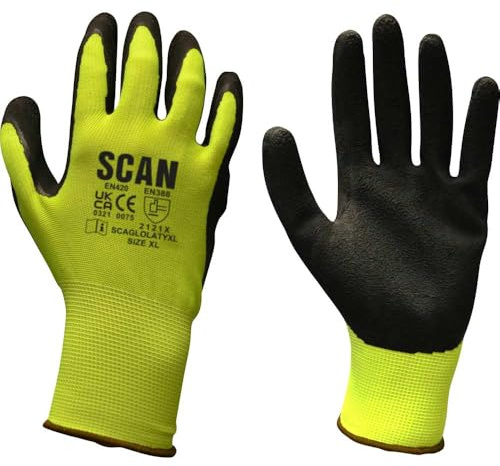 Scan SCAGLOLATYXX Guantes de espuma de látex - Hi-Vis Amarillo 13G - Talla 11