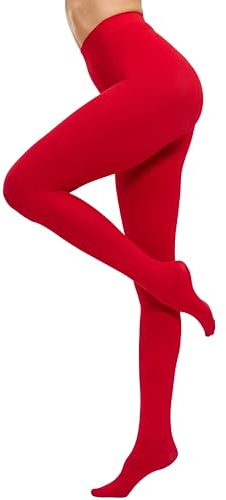 CozyWow Collants semi-opaques 80D couleur unie pour femmes(Rouge L-XL)