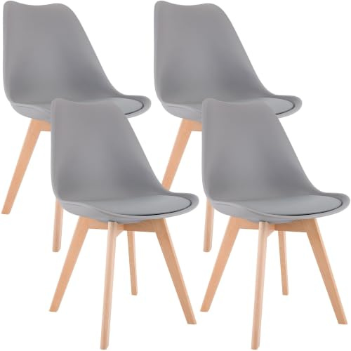 CLP Esszimmerstuhl 4er Set gepolstert Linares, Küchenstühle mit Rückenlehne und Holzgestell Buchenholz, Polsterstühle mit Bodenschonern Farbe grau Material Kunststoff
