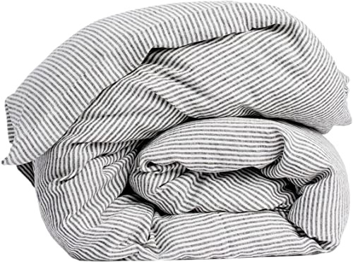 My Linen Home Copripiumino in Lino Lavato (100% Stonewashed) Piumino matrimoniale 200x200 cm, Strisce I Ipoallergenico, Termoregolazione e Traspirazione I Lavabile in lavatrice