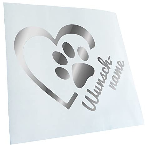 Kiwistar - Autoaufkleber - Herz für Tiere Wunschname - Chrom - 24x18cm - Heckscheibe Auto Aufkleber wetterfest für Kfz LKW Mofa Truck - Sticker außen selbstklebend Tuning Zubehör für Fenster Fahrzeug