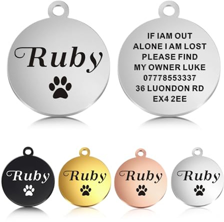 EDSG Personalised Dog Tag for Dogs Cats Pets, Custom Any Text (Silver, Round, 25mm, 1 Tag & 1 Stainless Split Ring)