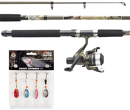 Mitchell 1555894 Tanager Camouflage Teleskop-Angelset bestehend aus Einer Ruten- und Rollencombo Teleskop -1.80m Light Spinn Set Grün Camouflage