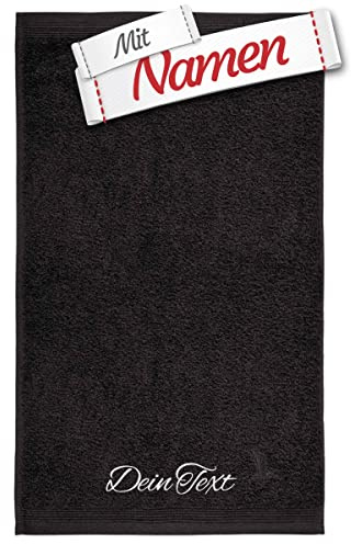 möve Superwuschel Handtuch mit Namen Bestickt, 50x100 Schwarz Baumwolle, Personalisiert bestickte Handtücher, Bad Frottee Handtuch besticken Lassen