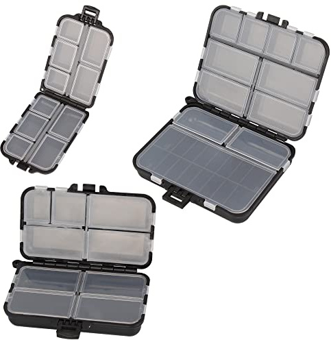 OKVGO Lot de 3 boîtes de rangement pour accessoires de pêche en mer et à la carpe, leurres de pêche à la ligne, hameçons, émerillons, appâts, perles, tubes, clips, 3 tailles, noir